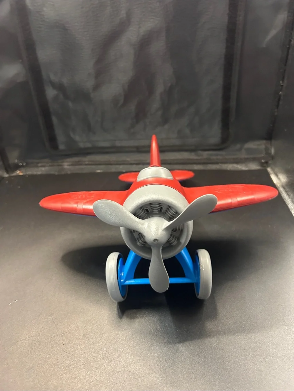 Red and Blue Kids Toy Airplane with Gray Propeller